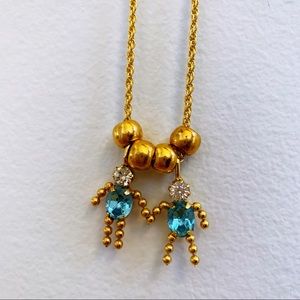 Gold Blue Austrian Crystal Twin  Necklace